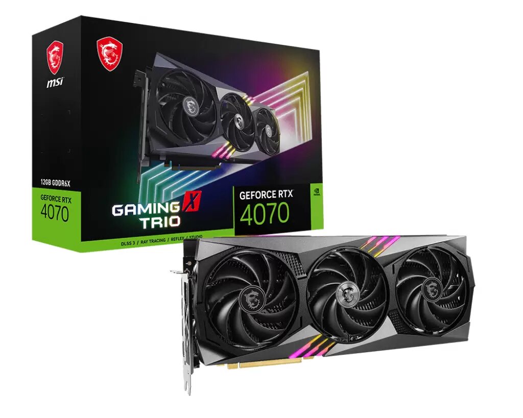 MSI NVIDIA GeForce RTX 4070 GAMING X TRIO graphics card with triple-fan cooling and 12GB GDDR6X memory