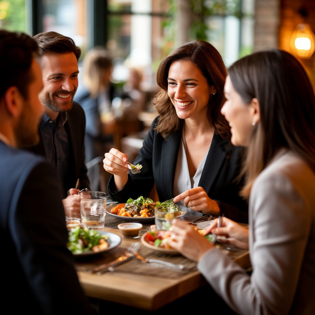 Полина с коллегами вкушает жаркое