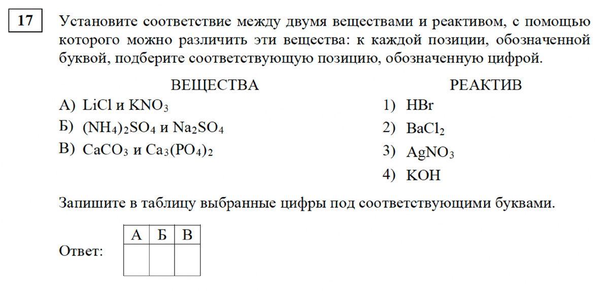 Тренировочный КИМ ОГЭ по Химии 2026. Задание 17