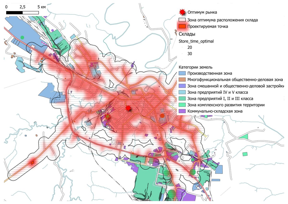 Зона оптимально размещения склада