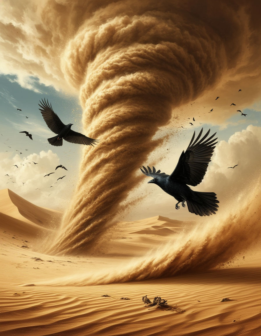 Столб песка поднимался всё выше и выше. Картинка создана нейросетью по заданию автора