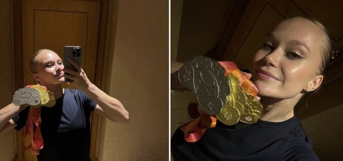    Мельнрикова показала медали ЧМ-2025, фото соцсети гимнастки