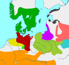 Бордовым цветом обозначена Ясторфская археологическая культура.