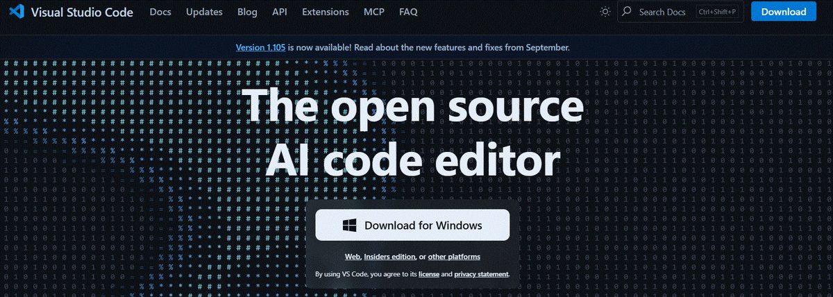Страница загрузки дистрибутива Visual Studio Code