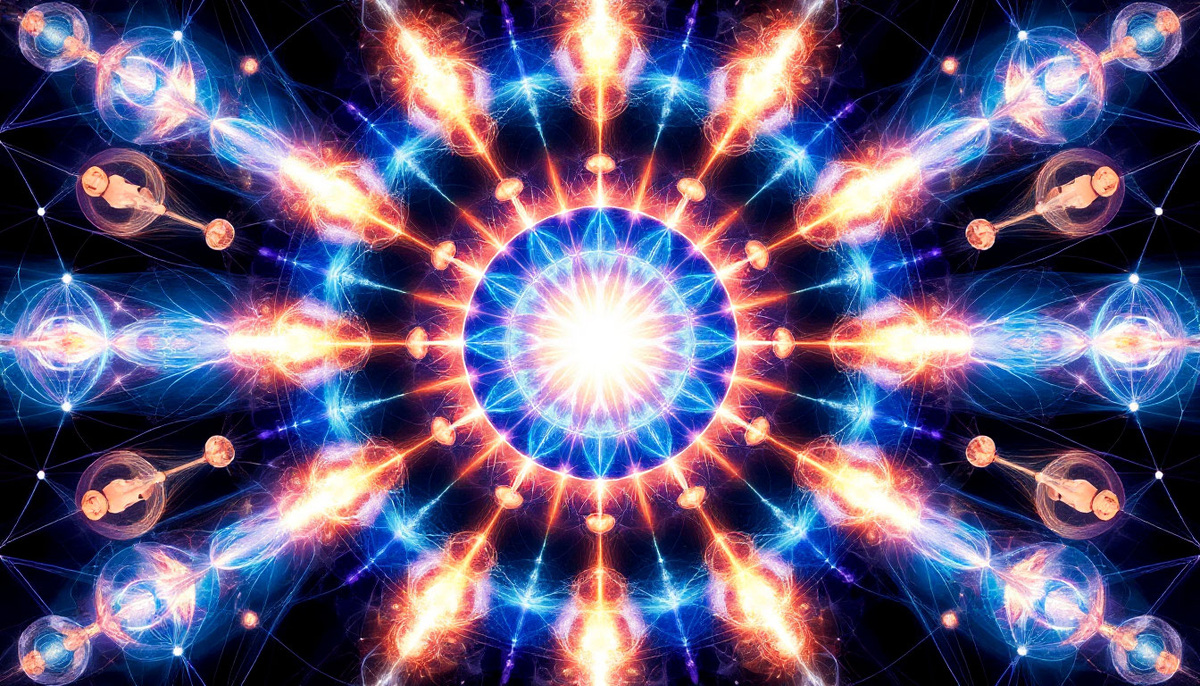 Сияющая мандала коллективного сознания: люди как узлы в сети света, где общее намерение рождает водопады изобилия, питающие каждого участника системы.