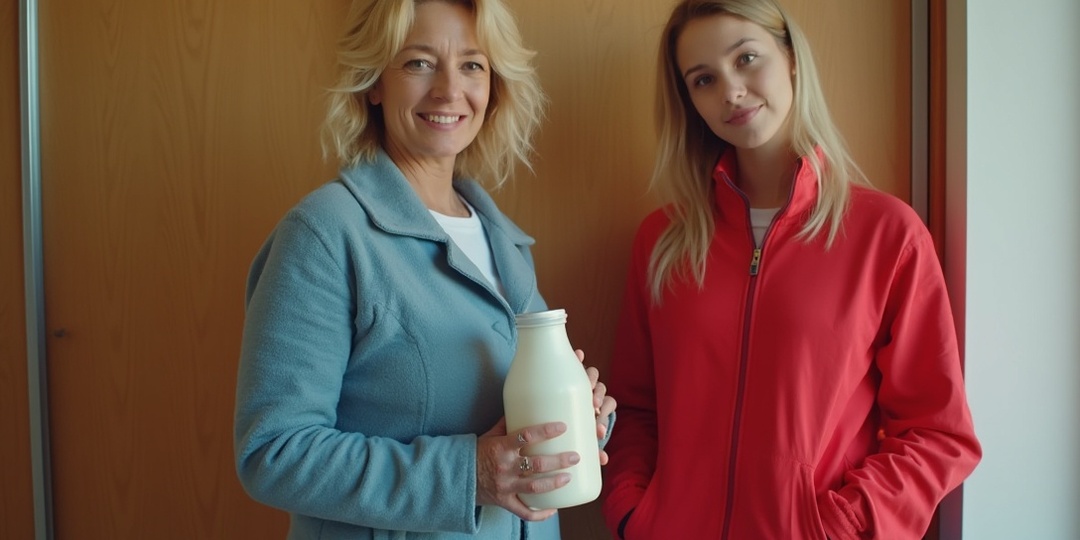 Тётя ходит с пустым бидоном к моей маме