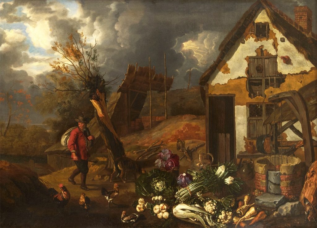 Ян Сиберехтс. Путник с собакой возле сарая. 1675