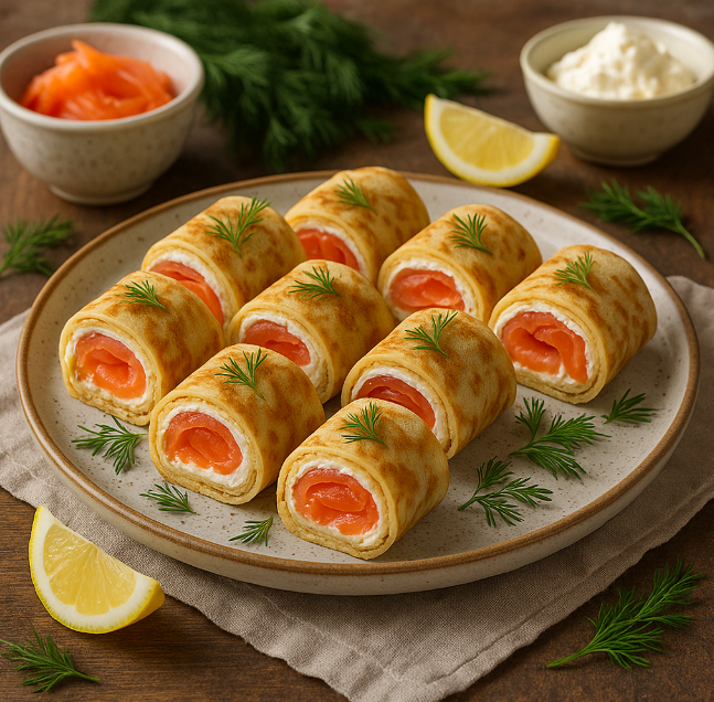 Блины с красной рыбой и сыром рецепты от Дарики