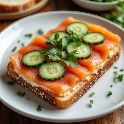 фото бутерброда с красной рыбой и огурцом