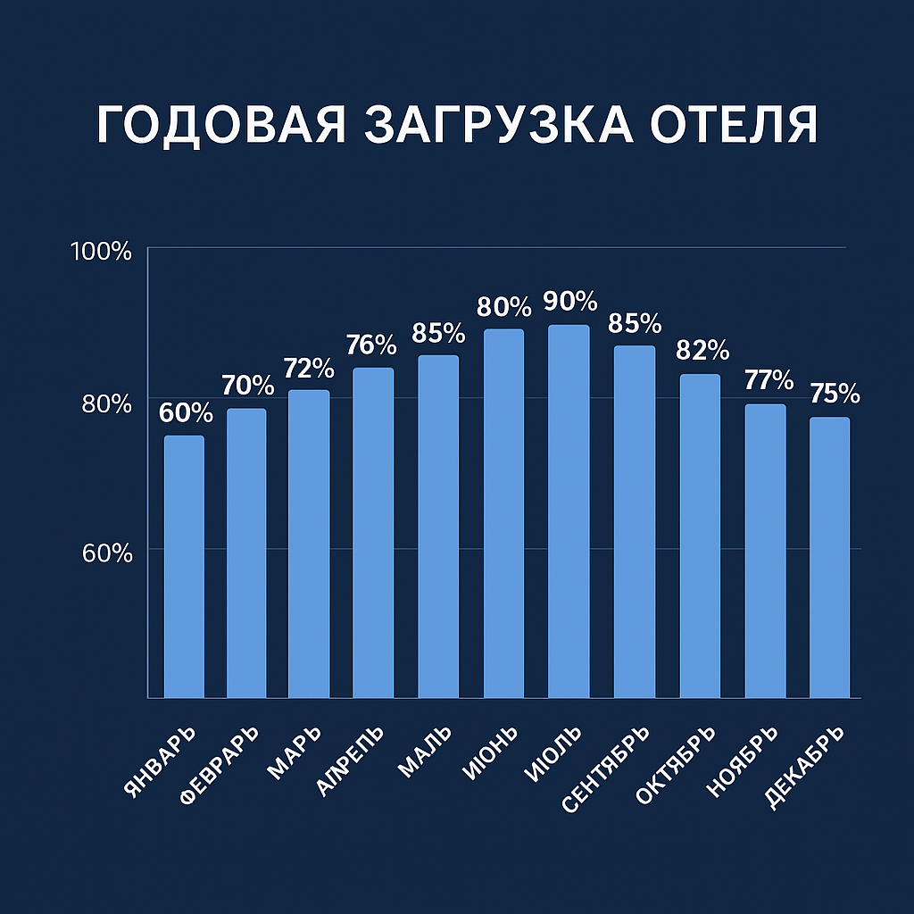 График загрузки отеля по месяцам.