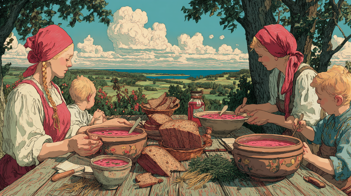 Латвийский холодный суп на летнем пикнике у моря