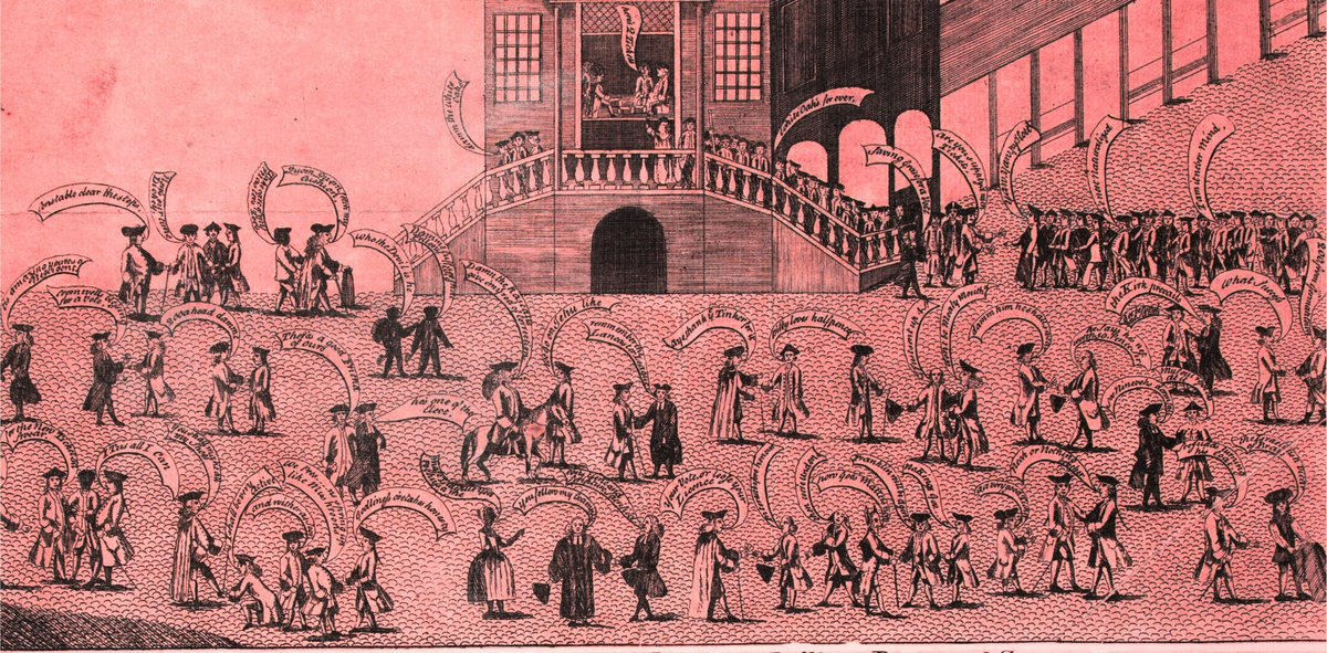 Отрывок (цветной) из «Избранного сборника, смиренно написанного сквайру-лилипуту, профессору непристойности» из Филадельфии, 1764 г.