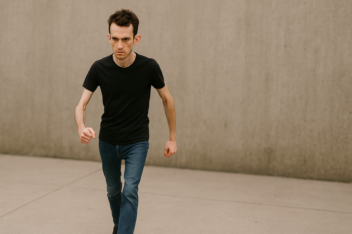    Даже худой человек маленького роста может выглядеть устрашающе из-за своей походки