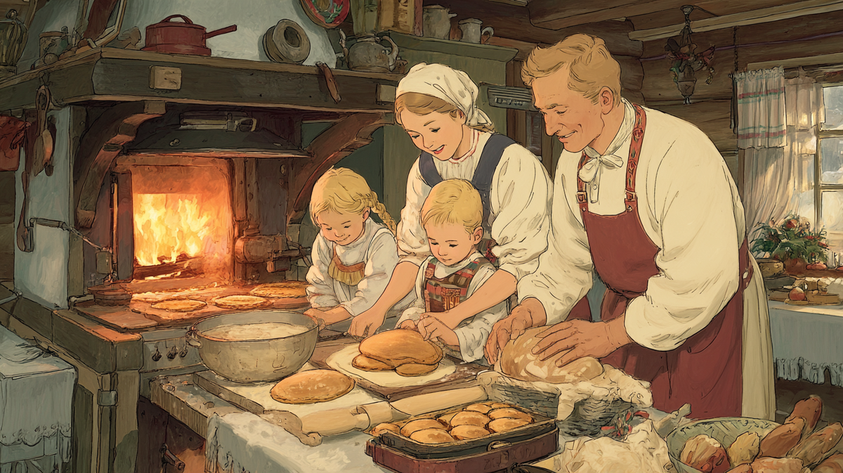 Латвийская семья печёт пираги на Рождество