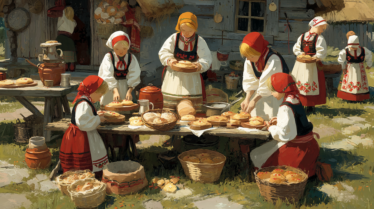 Выпечка скландраусиса на латвийской ярмарке урожая