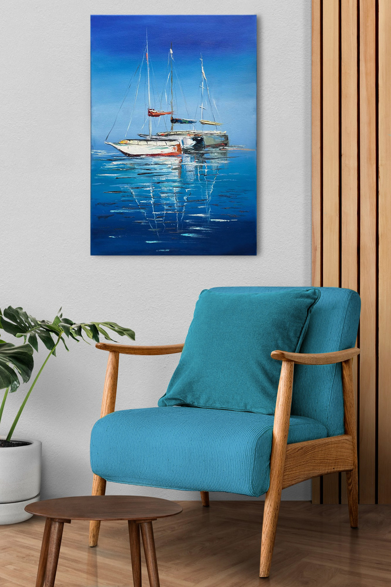 Яхты в Севастопольской бухте - Виктория Поддубная. Холст, масло 40х60 см (картина в интерьере).