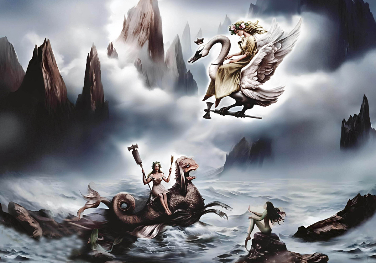 Светлида и Морское чудовище. В небе Злата Майя — Лебединая дева.