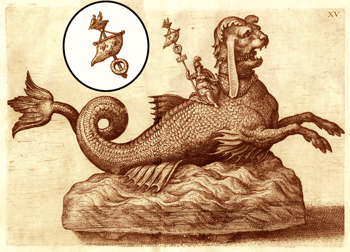 Традиционное средневековое изображение прародительницы франкской династии королей Меровингов (символы королевских лилий на стяге) и последующих королей Западной Европы