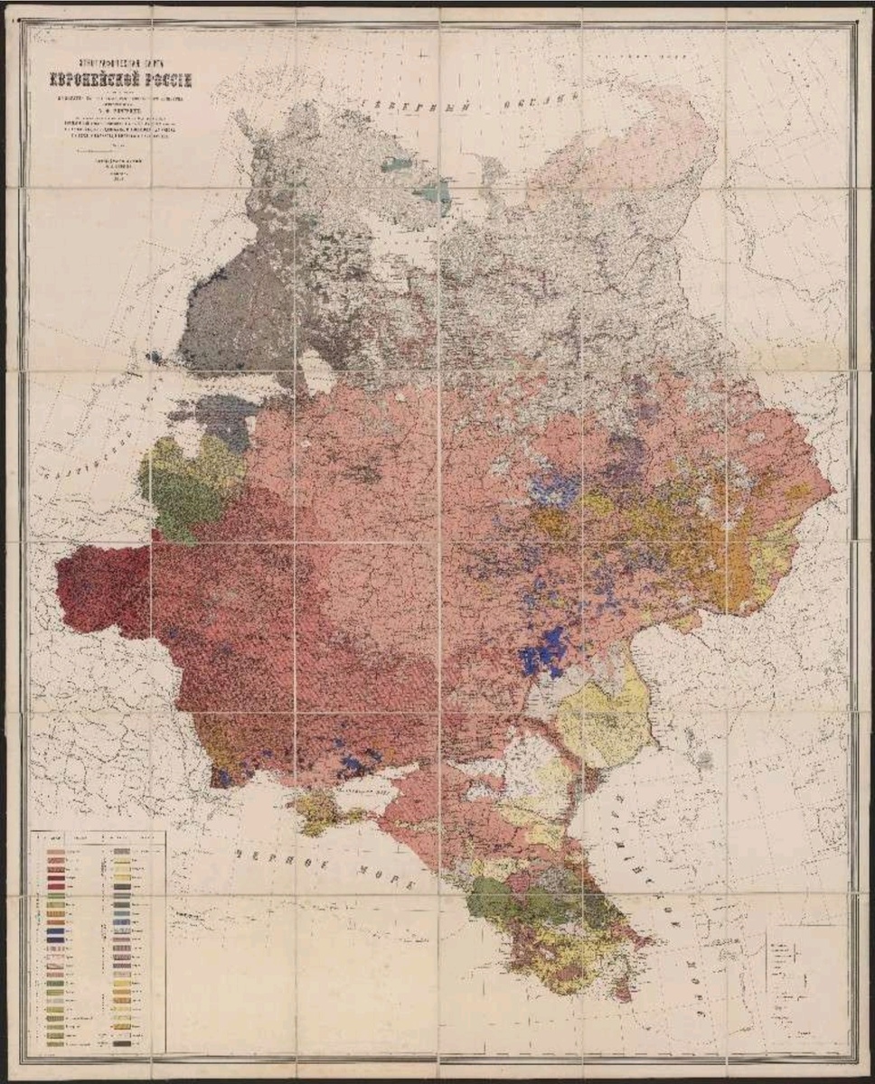 сост. по поручению... Русского геогр. о-ва А. Ф. Риттих ; под наблюдением спец. комиссии из вице-пред. Русского геогр. о-ва П. П. Семенова и др.Этнографическая карта Европейской РоссииСанкт-Петербург : Ильин, 1875 ( Изображение взято с сайта Национальной Электронной Библиотеки РФ (НЭБ )