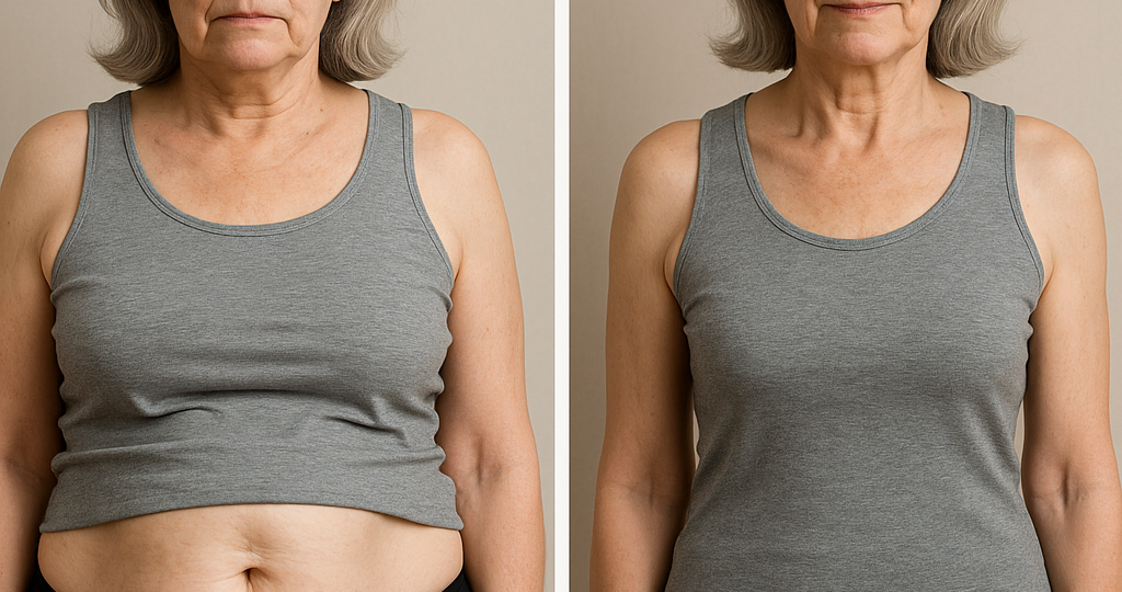 Нижняя складка растаяла, бонусом ушло 7 кг — делала всего 3 упражнения дома (научил врач в санатории)