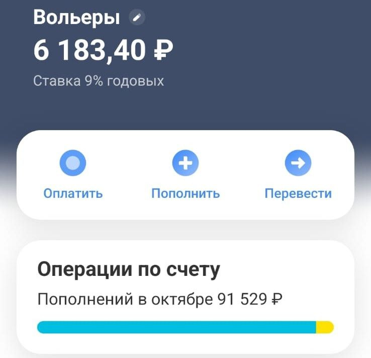 Остаток на счёте на ВОЛЬЕРЫ