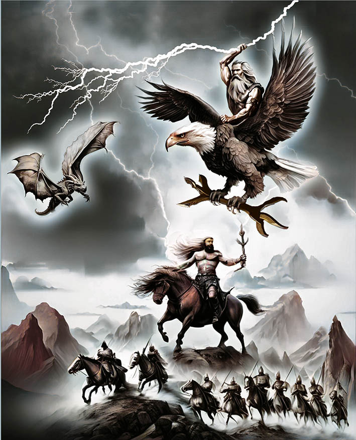 "Перун во главе русских ратей", картина-постер 40х50 с выставки