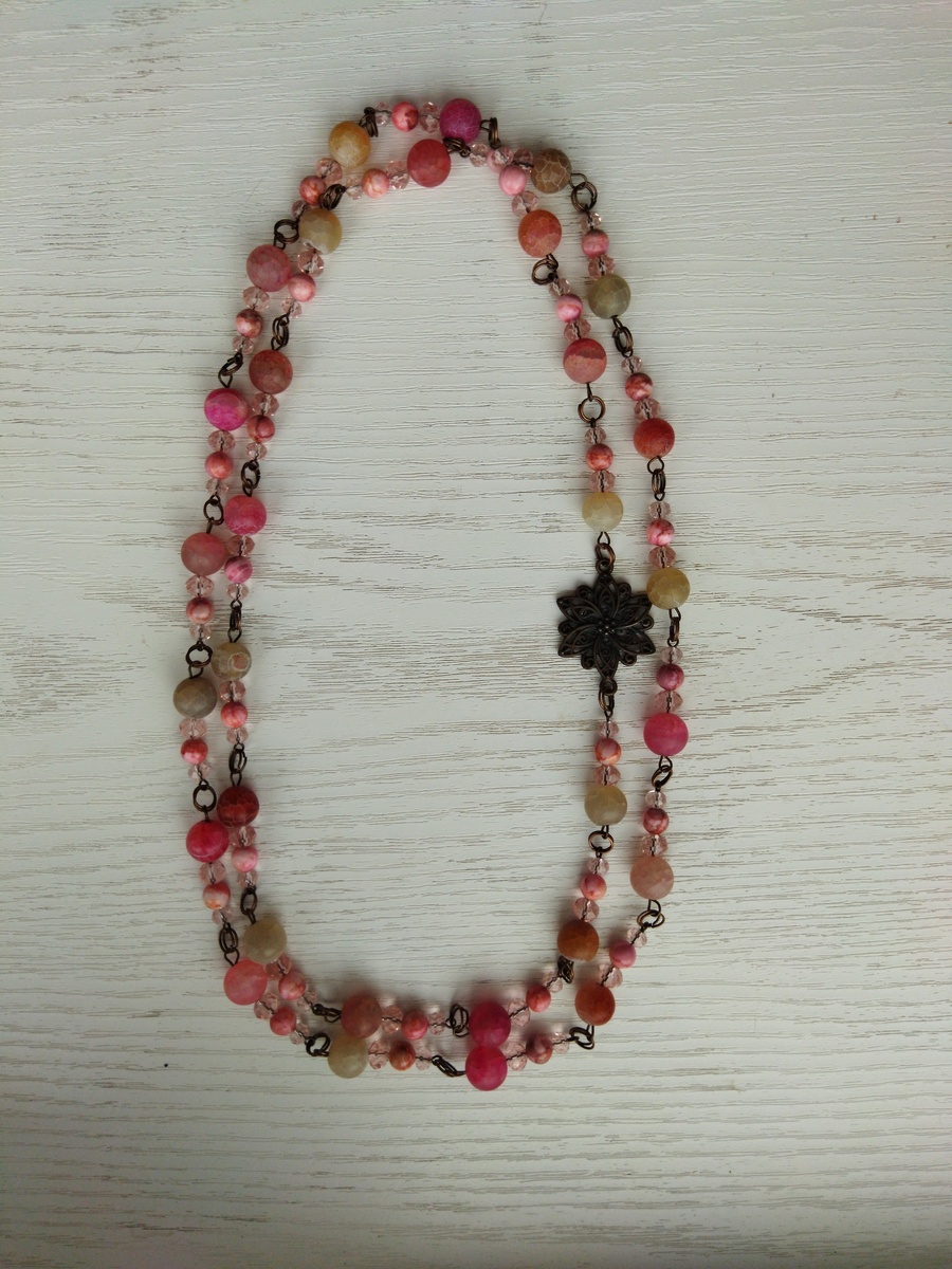 Бусы из родонита и агата
