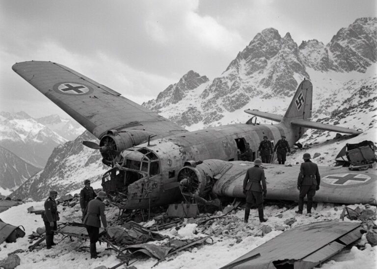 Немецкие солдаты на месте крушения Ju-52 Гитлера в Альпах
