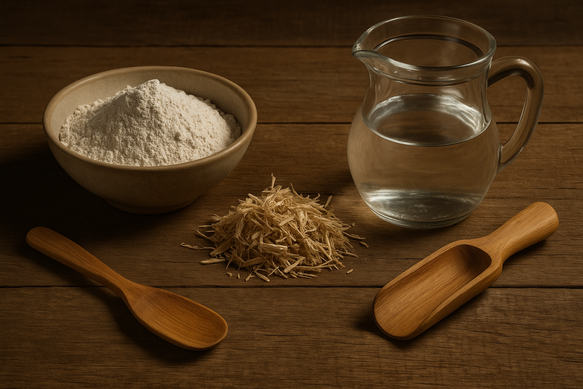 Три простых ингредиента, из которых делают hempcrete: волокна конопли, известь и вода.