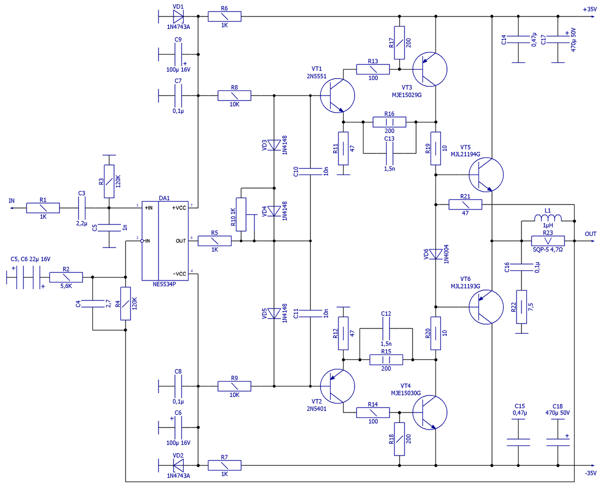 Схема электрическая принципиальная усилителя Брагина