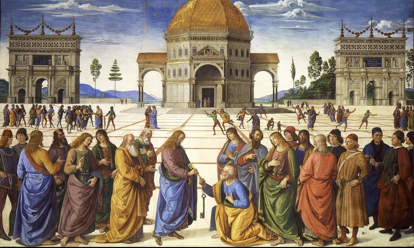 фреска работы Пьетро Перуджино, 1482 г.   Вручение ключей апостолу Петру 
