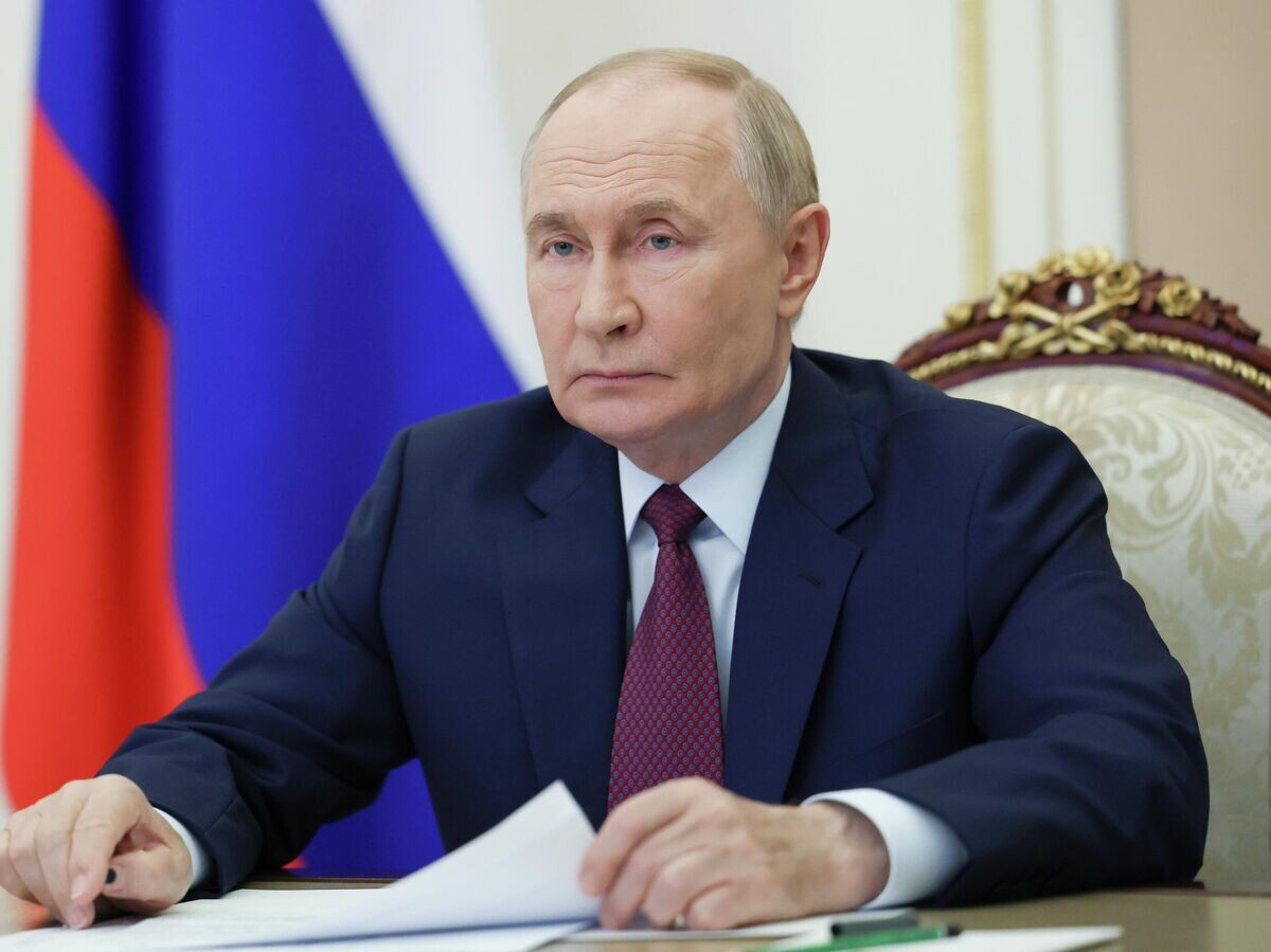    Президент РФ Владимир Путин проводит по видеосвязи совещание с членами правительства РФ© РИА Новости / Вячеслав Прокофьев