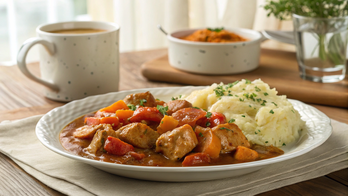 Фото: Нежный куриный гуляш с гарниром