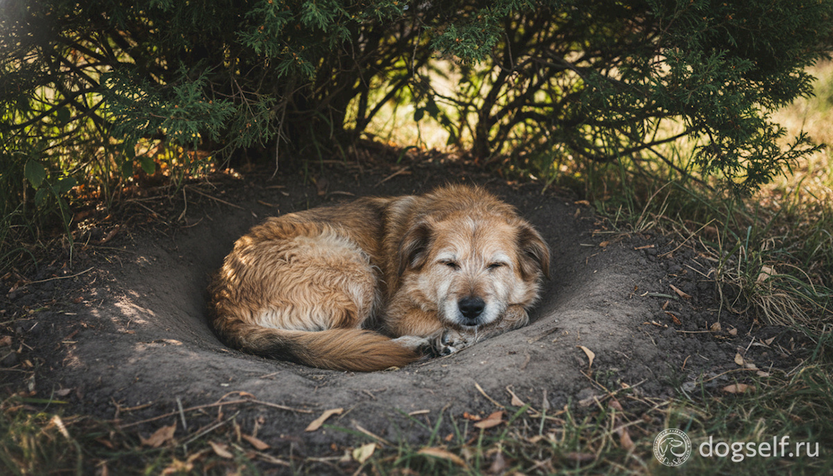 Вот так выглядит настоящее «логово», созданное по велению инстинкта. Это не просто нора, а состояние безопасности, которое собака находит или создаёт для себя сама, в отличие от готовой металлической клетки. | Изображение: DogSelf