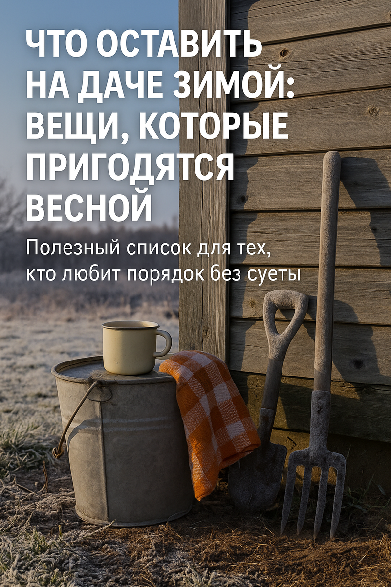 «Что стоит оставить на даче зимой, а что обязательно забрать? Полезный список для тех, кто любит порядок без суеты. Уют, логика и немного тепла — по-дачному.»
