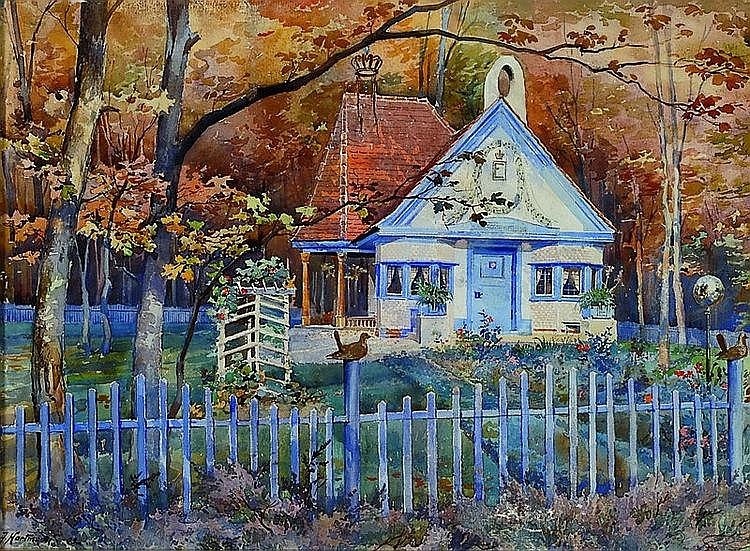 Открытка с изображением домика Эллы. Художник -  Альберт Хартман. Считается колекционной редкостью..