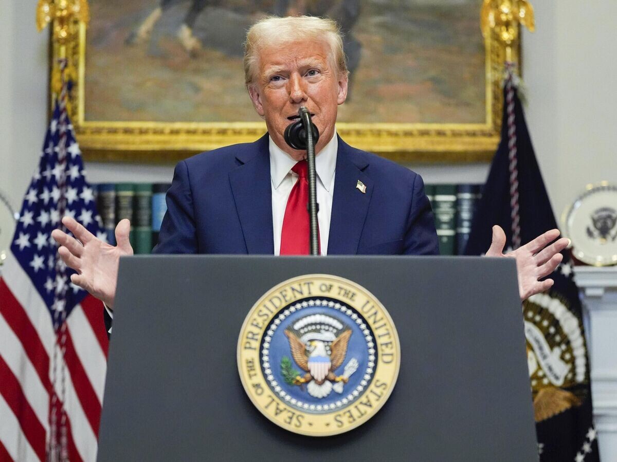    Президент США Дональд Трамп во время выступления в Белом доме© AP Photo / Julia Demaree Nikhinson