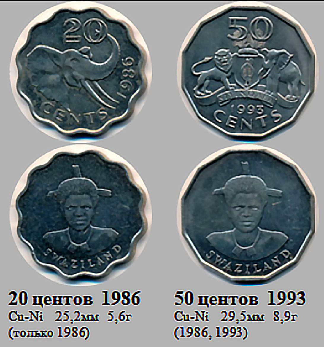 Монеты Свазиленда с портретом королевы. 