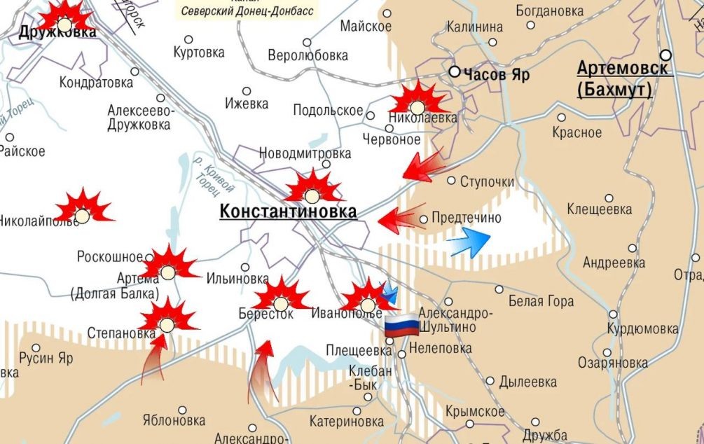    Карта СВО. Армия РФ продвигается под Константиновкой.