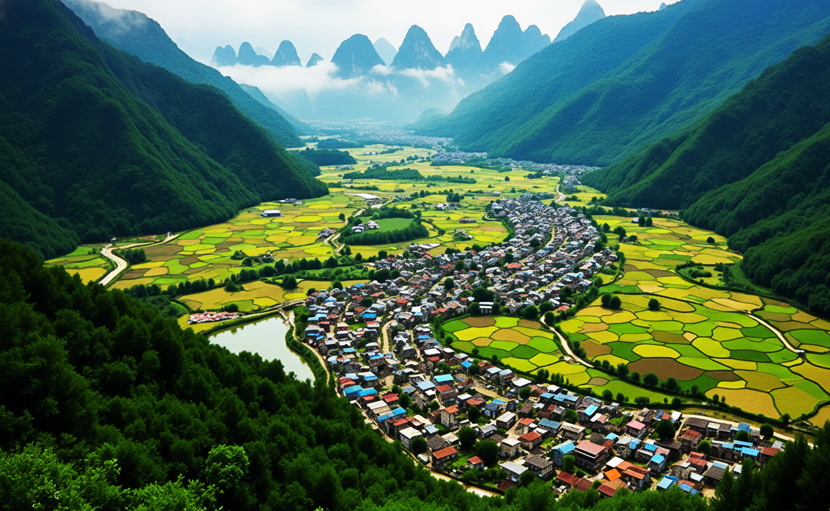 Деревушка в горах Китая