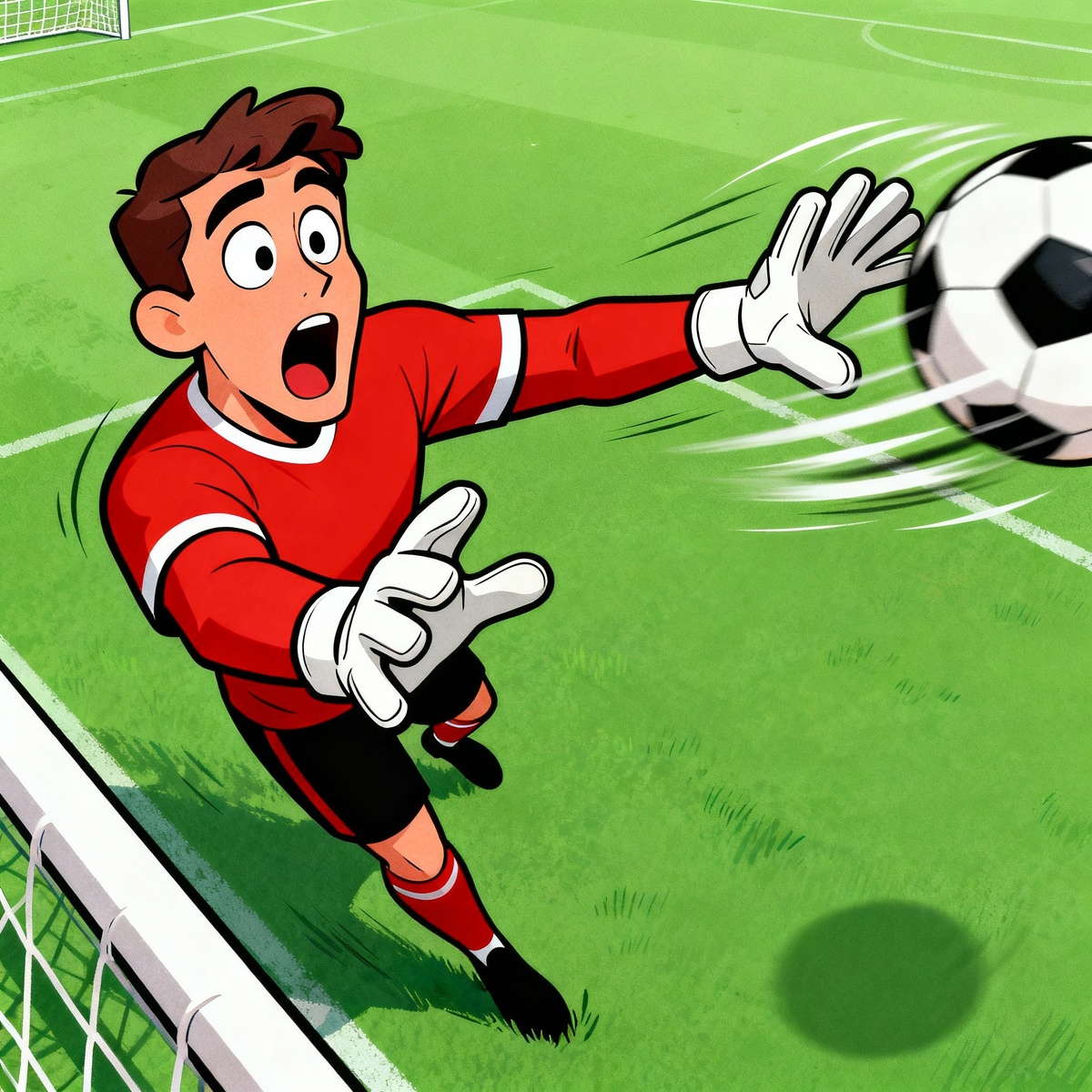 Вратарь совершает нелепую ошибку - мяч выскальзывает из рук