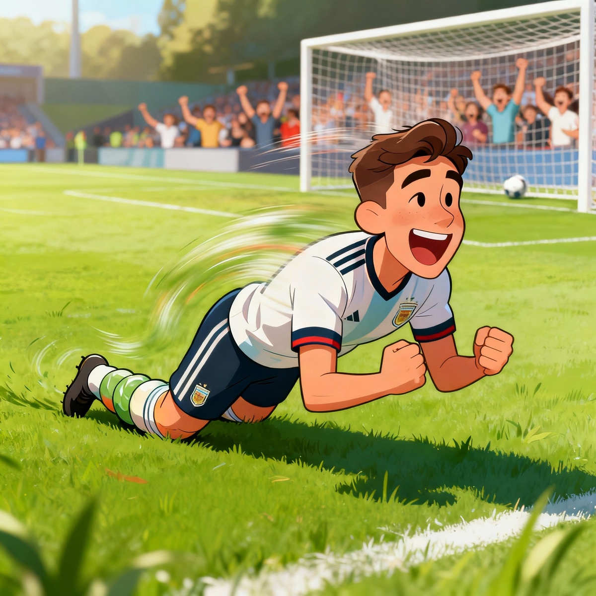 Футболист празднует гол необычным способом - ползает как червяк