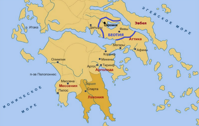 Рис. 3. Беотия на карте Срединной Греции и Пелопоннеса 