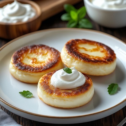 фото творожных сырников со сметаной