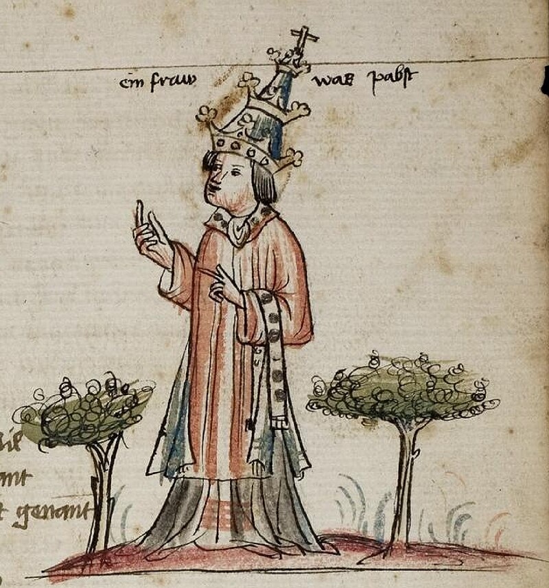 Папесса Иоанна. Миниатюра рукописи «Всемирной хроники» Янса дер Эникеля 1420 г.