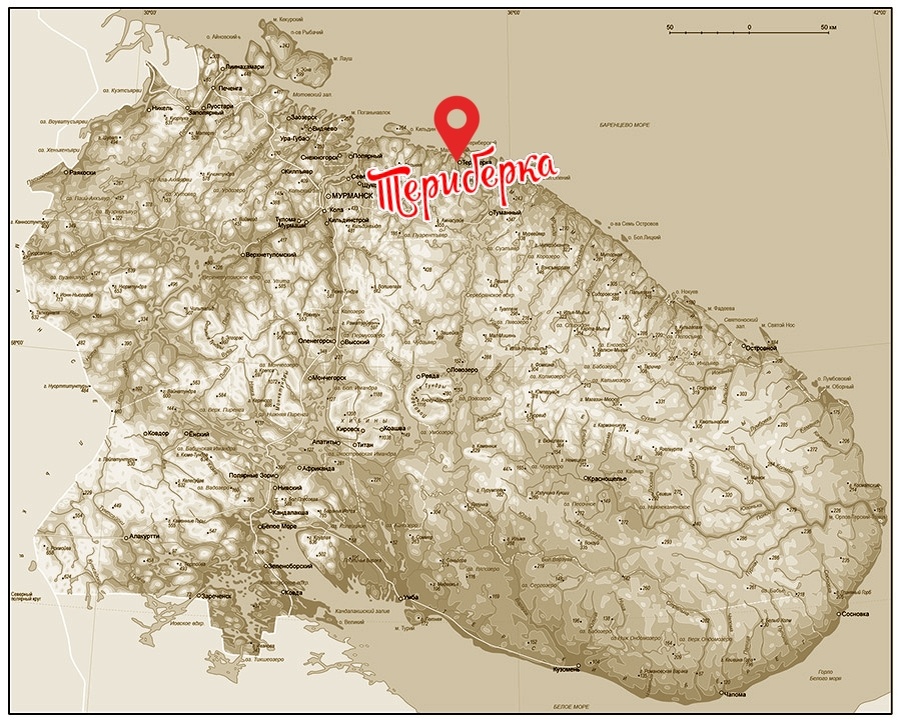 Териберка на карте Мурманской области