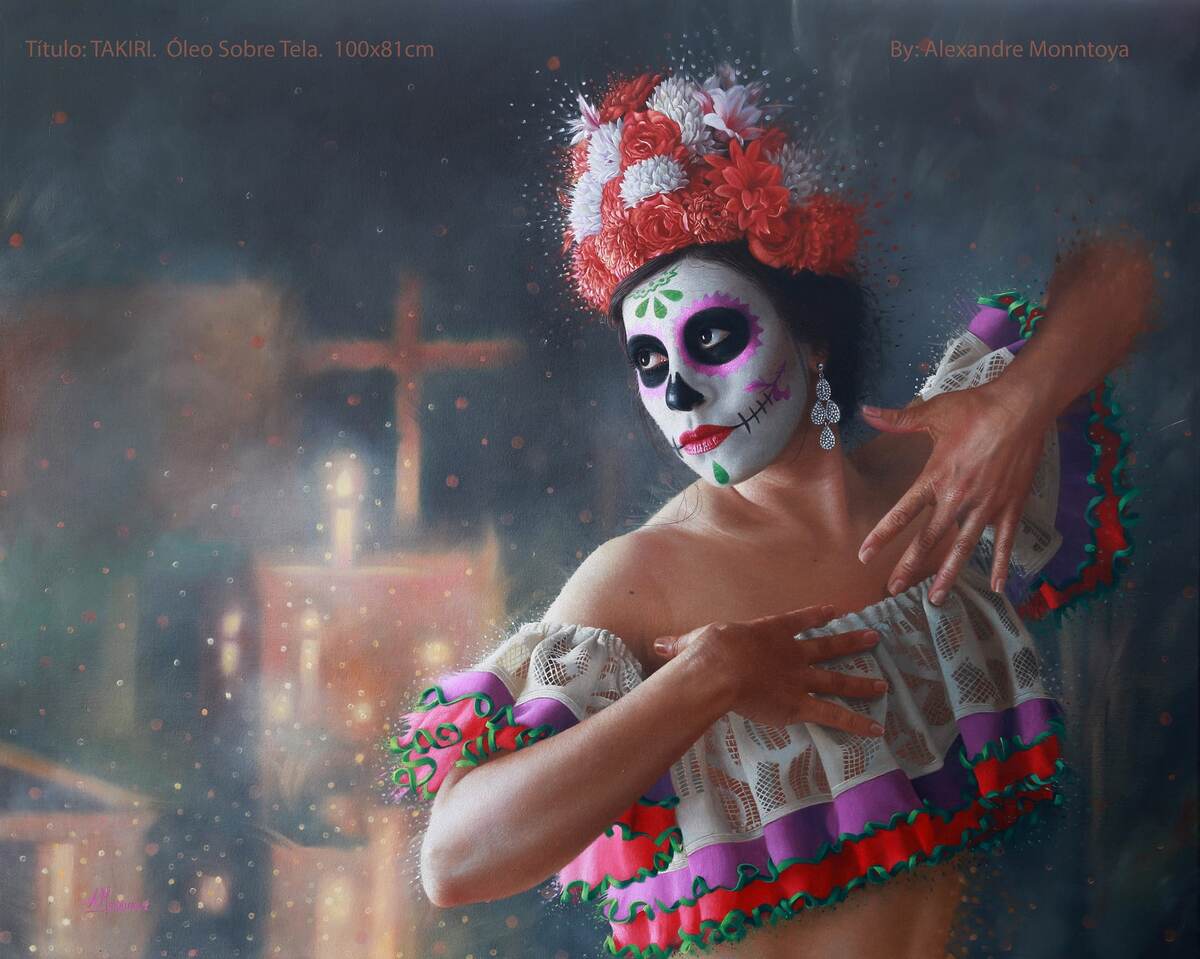 КАРТИНА КОЛУМБИЙСКОГО ХУДОЖНИКА АЛЕХАНДРО МОНТОЙЯ / Alexandre Monntoya // ИЗ СЕРИИ " ДЕНЬ МЕРТВЫХ " Праздник, посвящённый памяти умерших, проходящий ежегодно 1 и 2 ноября в Мексике, Гватемале, Гондурасе,  Сальвадоре и Колумбии