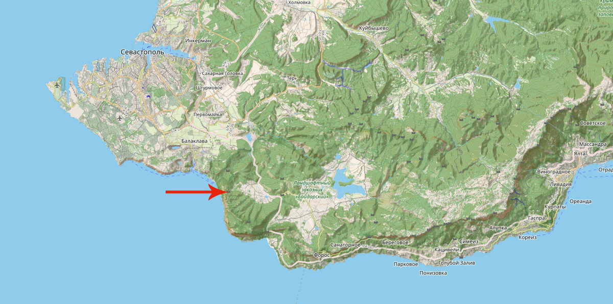 Схема расположения Инжира на карте в Крыму