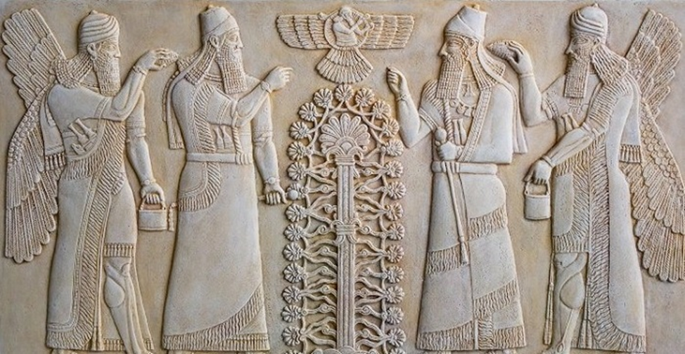 Передача знаний (технологий) Богами царям Шумера. Барельеф. 