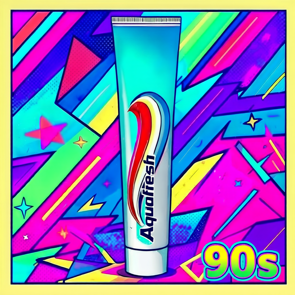 Эстетика 90-х: рисунок зубной пасты Aquafresh в стиле 90-х
